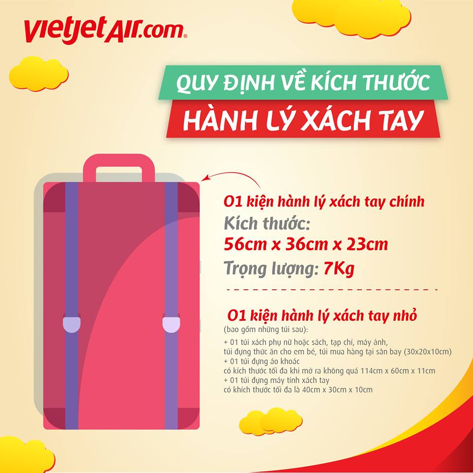 Vali Xách Tay Lên Máy Bay Size Bao Nhiêu? Tìm Hiểu Quy Định Của Vietjet Giá Rẻ